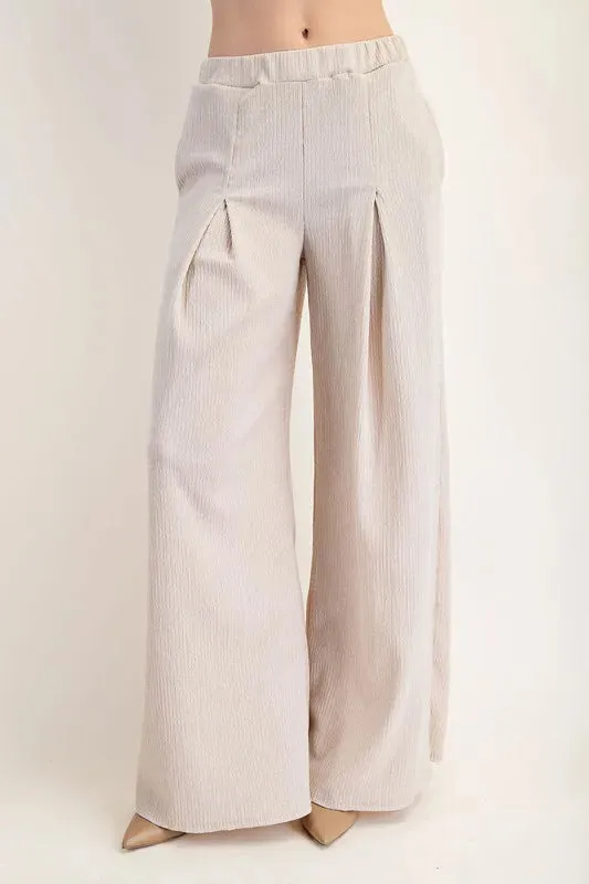 Textured Wide-Leg Pants with Pockets