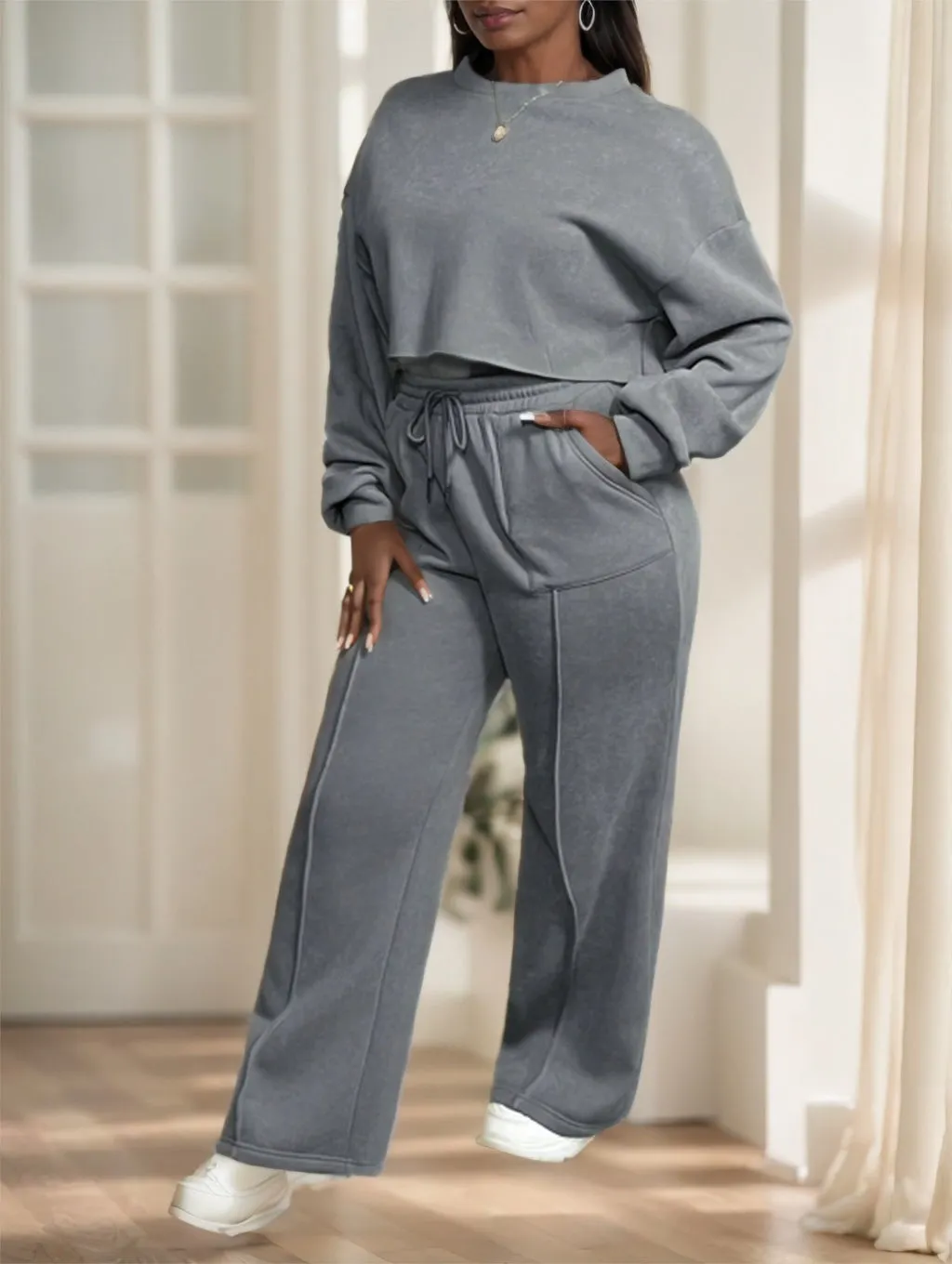 Women 2 Pieces Casual Street Style Loose Fit Sports Outfit
