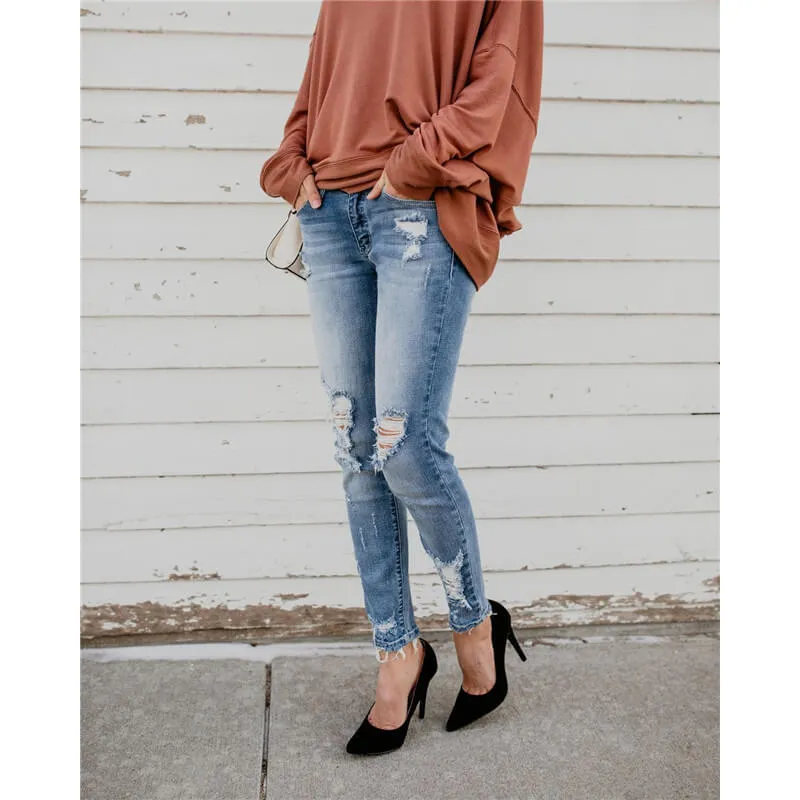 Women's Destroyed Jeans Skinny Pencil Pants Fashion Jeans