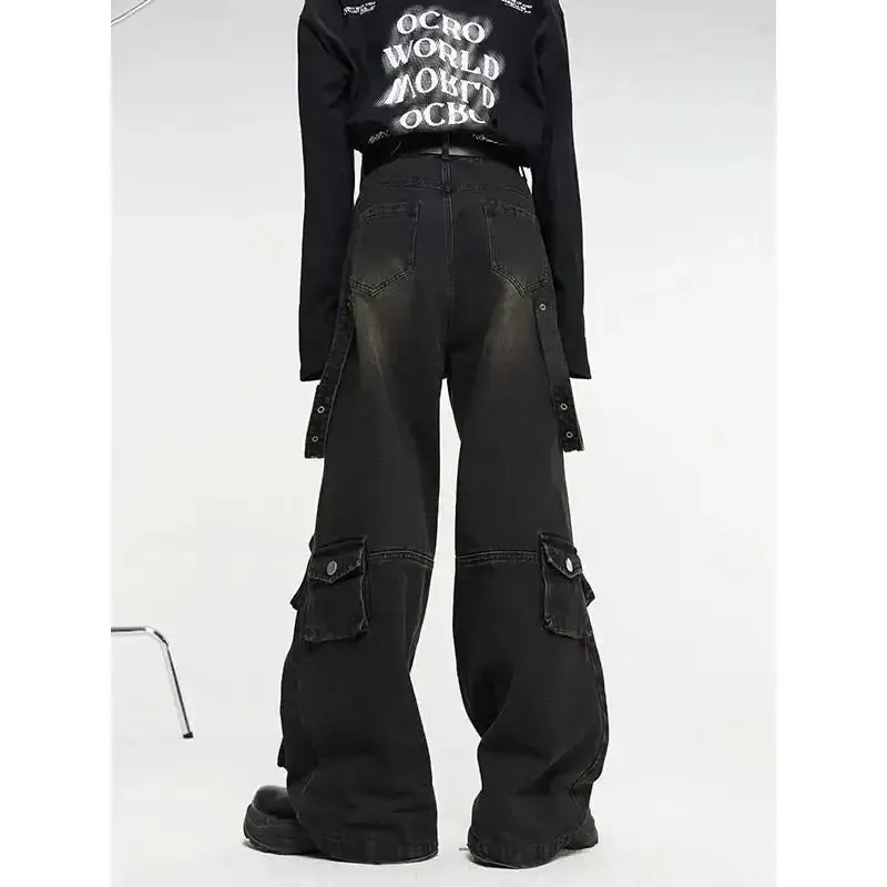 Y2K Gothic Denim Jacket with Full Zip and Loose Fit for Men