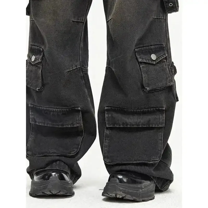 Y2K Gothic Denim Jacket with Full Zip and Loose Fit for Men