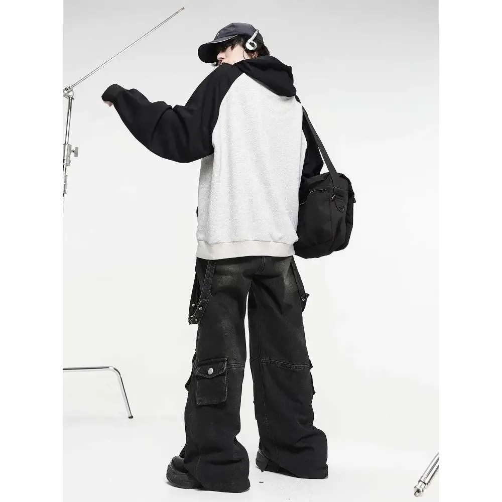 Y2K Gothic Denim Jacket with Full Zip and Loose Fit for Men
