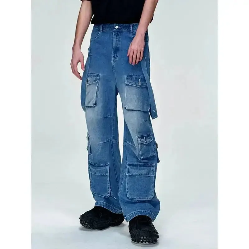Y2K Gothic Denim Jacket with Full Zip and Loose Fit for Men