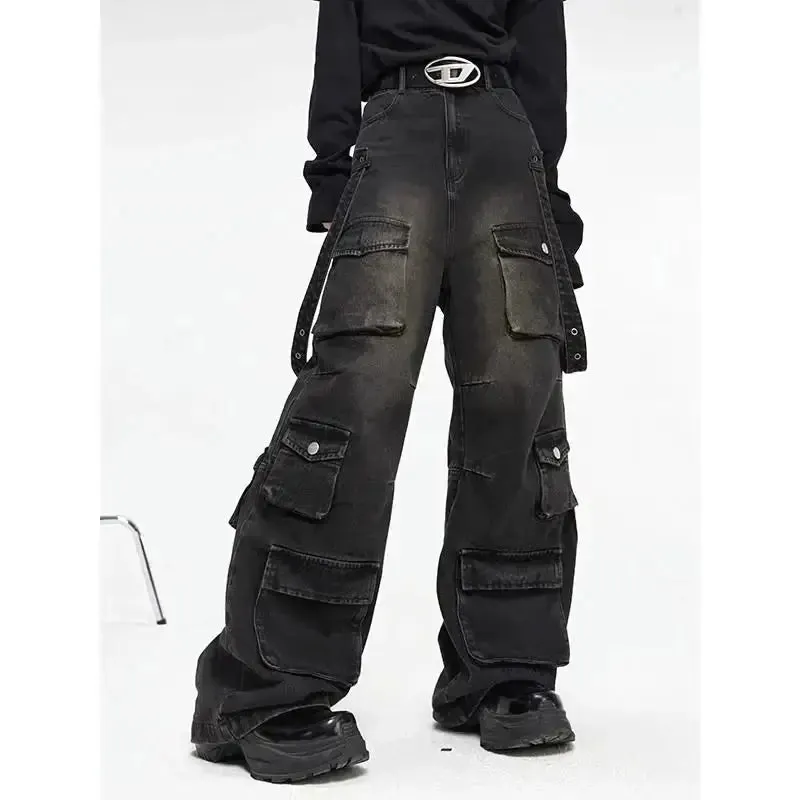 Y2K Gothic Denim Jacket with Full Zip and Loose Fit for Men