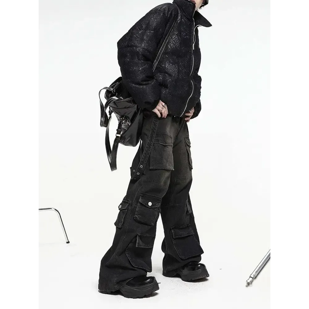 Y2K Gothic Denim Jacket with Full Zip and Loose Fit for Men
