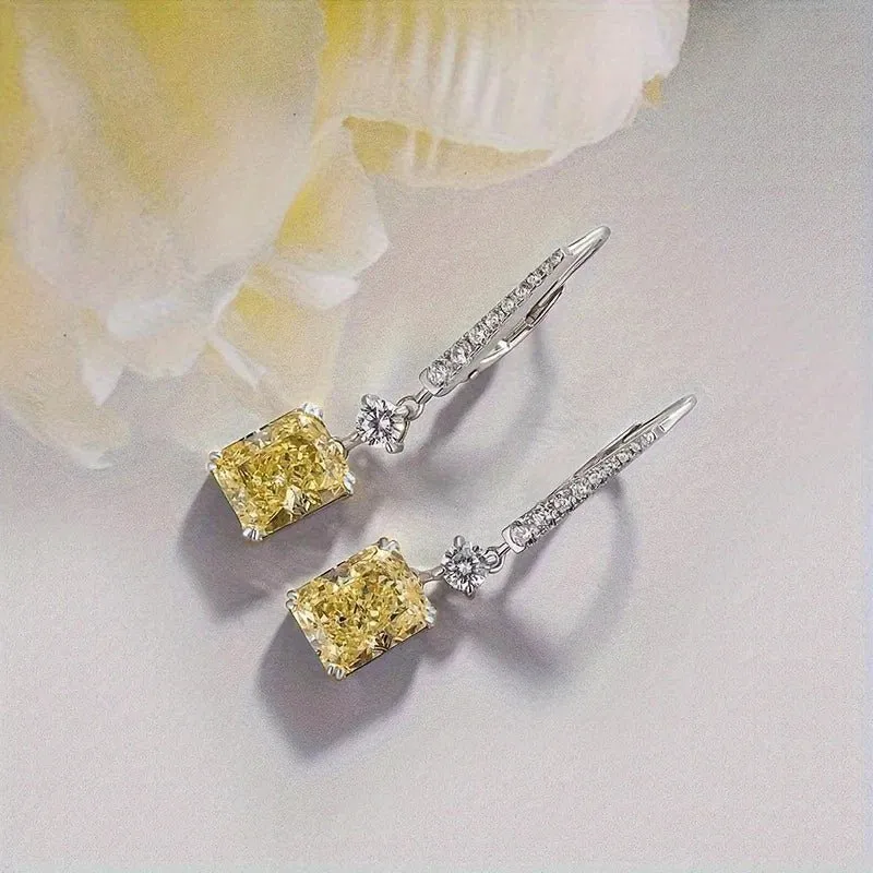Yellow Citrine Drop Earrings for Engagement Wedding Women Jewelry