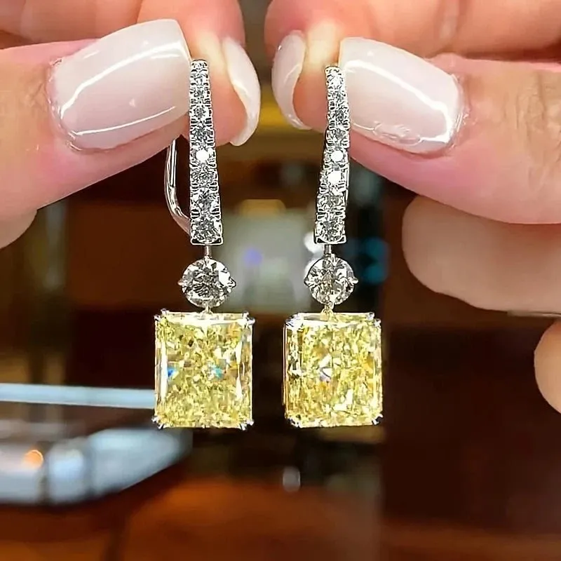 Yellow Citrine Drop Earrings for Engagement Wedding Women Jewelry